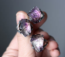 "Violet Smoke" Amethyst with Smokey Quartz + Hematite Rings