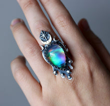 "Dripping Cosmos" Aurora Opal Doublet Statement Ring - Size 7/7.25