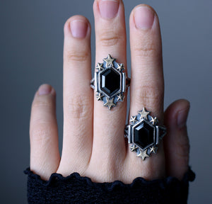 "Hollow Night" Step-cut Spinel Rings