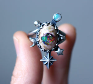 "Cup of Stars" High Grade Galaxy Opal Ring - Size 9