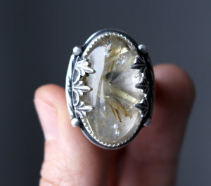 "Ice & Fire" Golden Rutilated Quartz Ring - Size 8.5