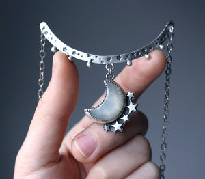 "Silver Skies" Grey Moonstone Curved Bar Choker/Necklace No.2