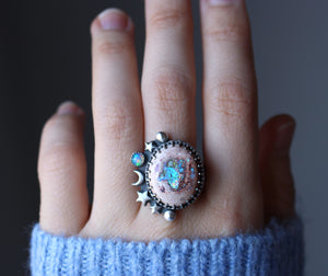 "Across the Universe" High-Grade Mexican Fire Opal Ring - Size 7.5/7.75