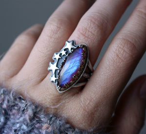 "Blood Moon" Moonstone + Red Jasper Doublet Statement Ring - Size 7