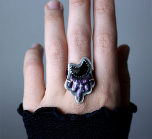 "Painted Galaxies" Onyx Drippy Ring - Size 8.25