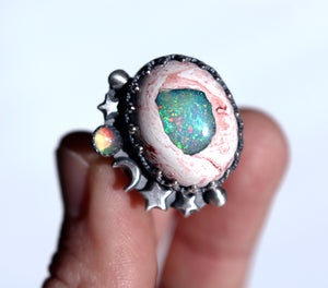 "Across the Universe" High-Grade Galaxy Opal Ring - Size 6.25