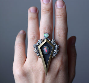 "Shield of Stars" Ethiopian Opal Statement Ring - Size 7.75/8