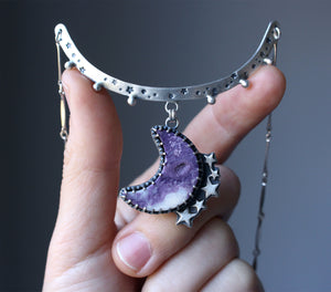 "Violet Skies" Tiffany Stone (with Druzy Pocket!) Curved Bar Choker/Necklace No.1