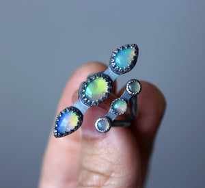"Starshower" Triple Ethiopian Opal Adjustable Ring No.1 (best fits sizes 5 to 6.25)