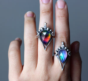 "Rainbow Shards" Aurora Opal Rings