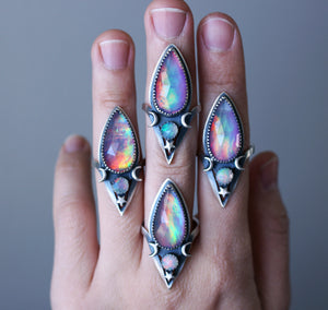 "Midnight Rainbow" Aurora Opal + Ethiopian Opal Rings