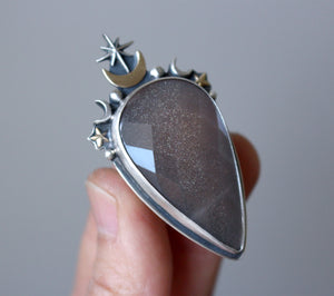 "Moon Guide" Chocolate Moonstone Statement Ring - Size 8.25