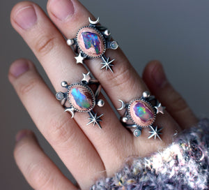 "Cup of Stars" High-Grade Galaxy Opal Ring - Size 7.25/7.5 (MIDDLE finger)