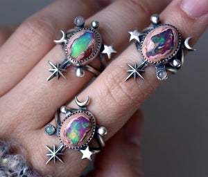 "Cup of Stars" High-Grade Galaxy Opal Ring - Size 8
