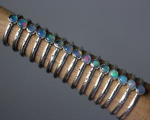 "Stardust" Ethiopian Opal Stamped Stacker Rings - Sizes 3 to 10.5