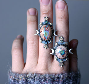 "Galaxy Portal" Mexican Fire Opal Ring - Size 6/6.25 (LEFT)