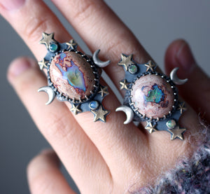"Galaxy Portal" Mexican Fire Opal Ring - Size 7.5 (RIGHT)