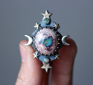 "Galaxy Portal" Mexican Fire Opal Ring - Size 7.5 (RIGHT)