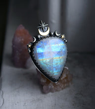 "Moon Guide" Rainbow Moonstone Statement Ring - Size 7.5